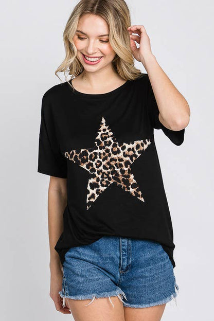ANIMAL LEOPARD PRINTED STAR PATCH TOP