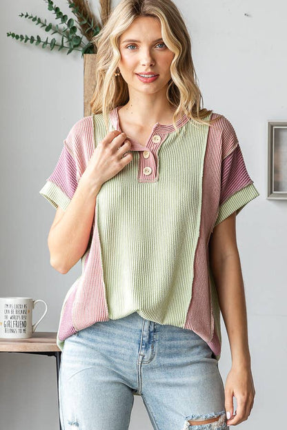 Women's Twist Rib Color Block Knit Top