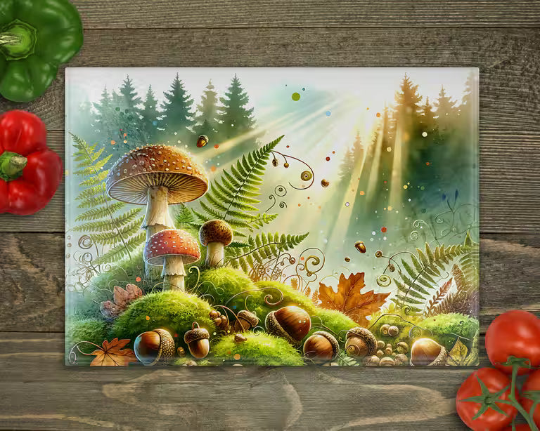 Forest Mushrooms Glass Cutting Board
