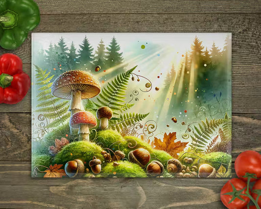 Forest Mushrooms Glass Cutting Board