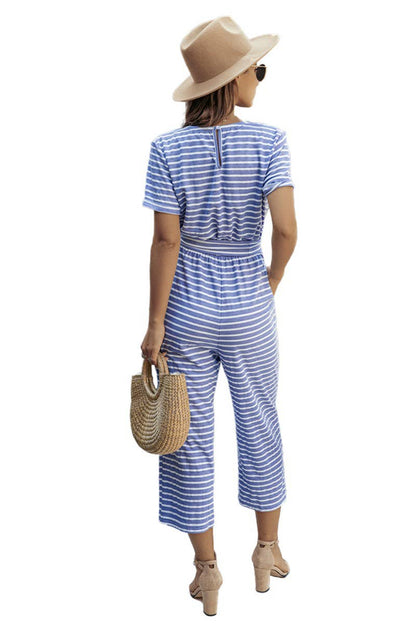 Short Sleeve Drawstring Jumpsuits