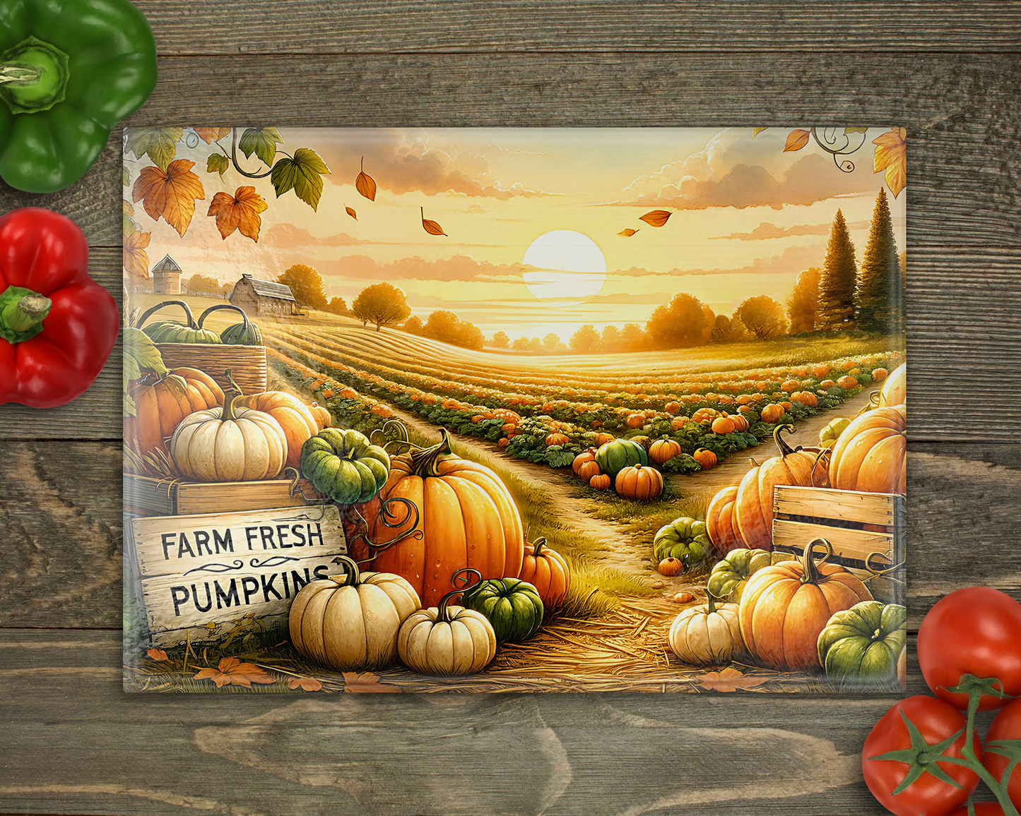 Farm Fresh Pumpkins Glass Cutting Board