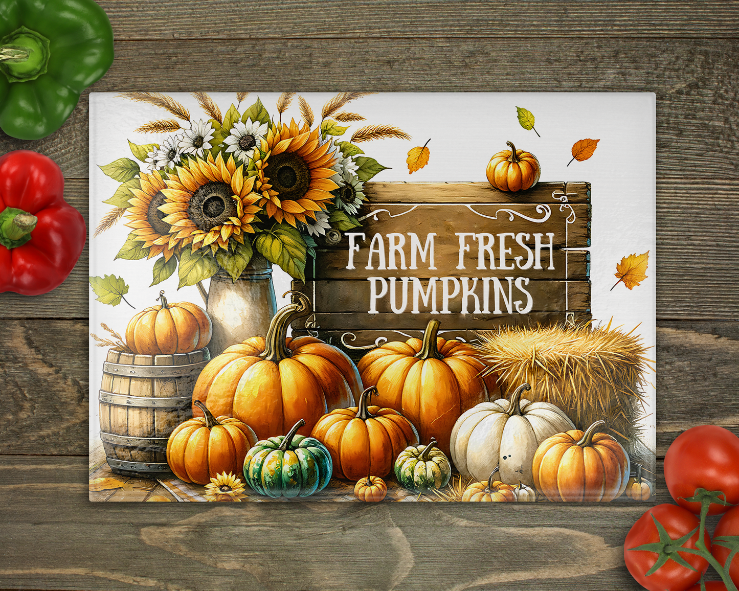 Farm Fresh Pumpkin Stand Glass Cutting Board