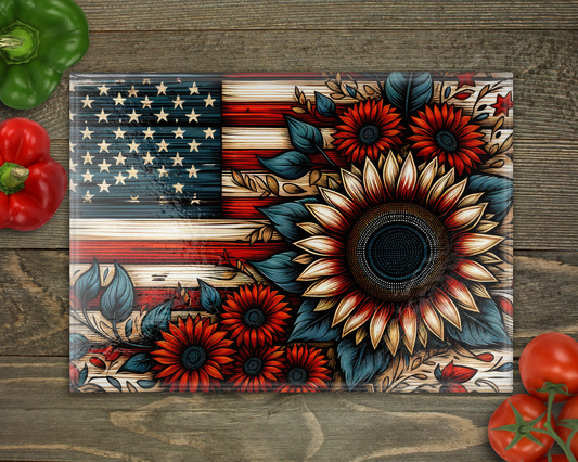 Flag Sunflower Glass Cutting Board