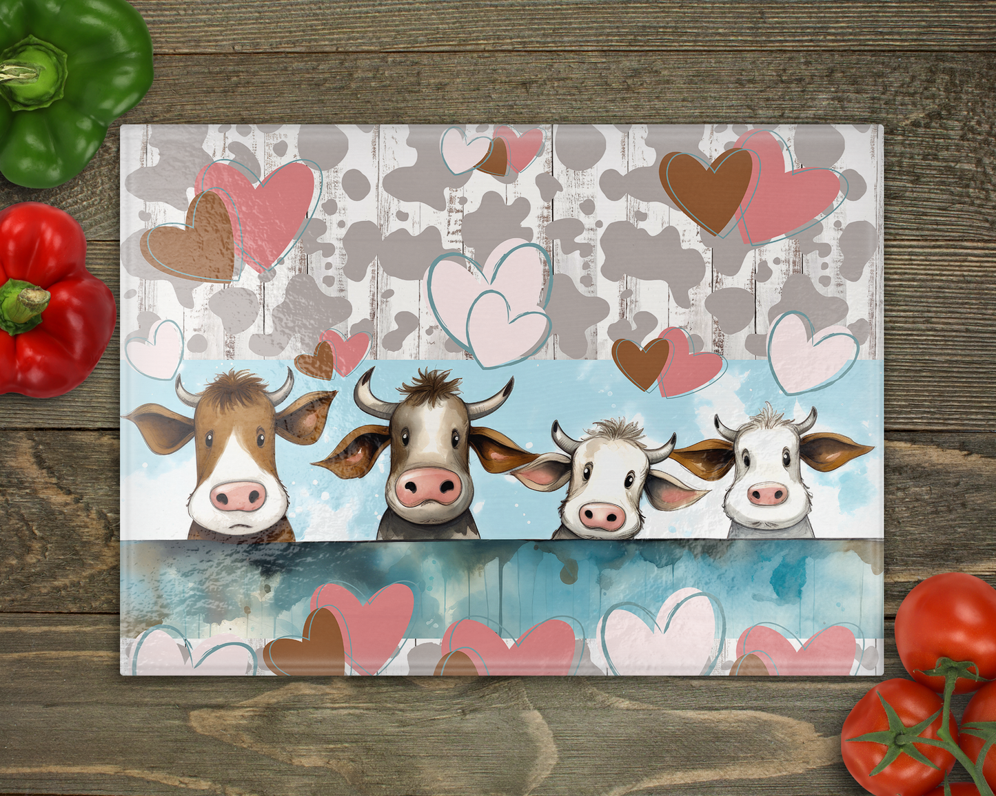 Cows and Hearts Glass Cutting Board
