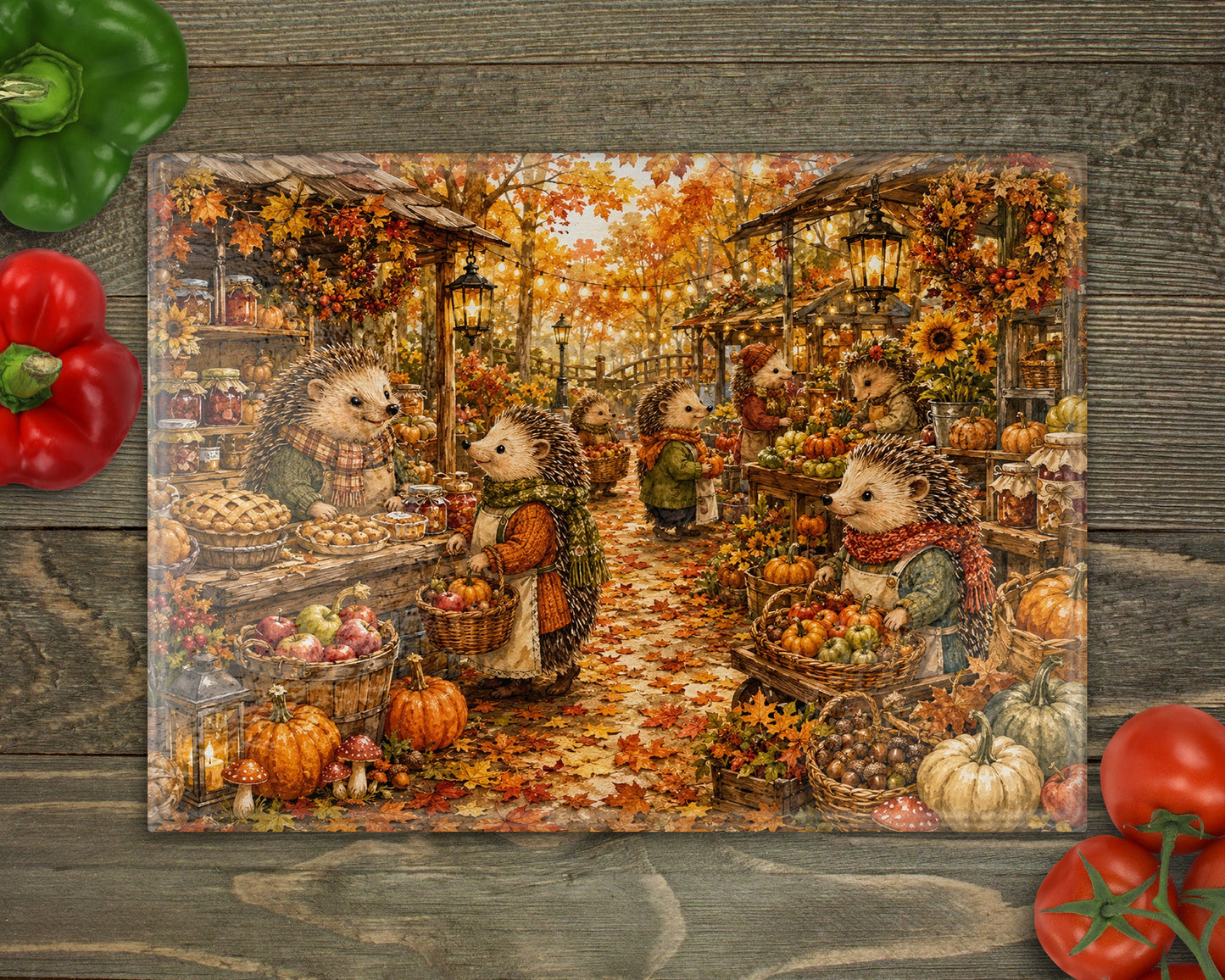 Hedgehog Market Glass Cutting Board