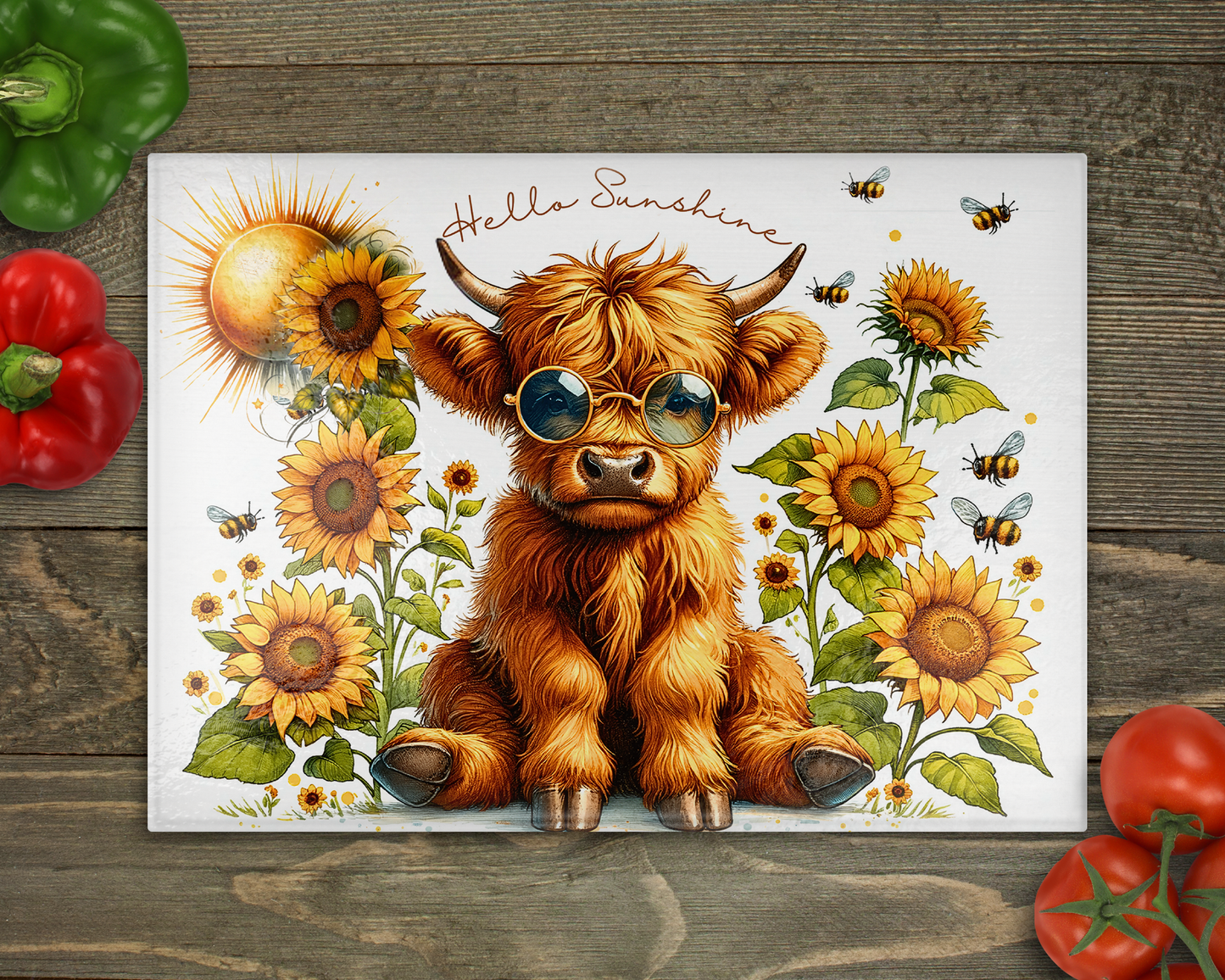 Hello Sunshine Glass Cutting Board