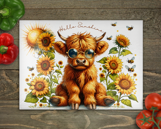 Hello Sunshine Glass Cutting Board