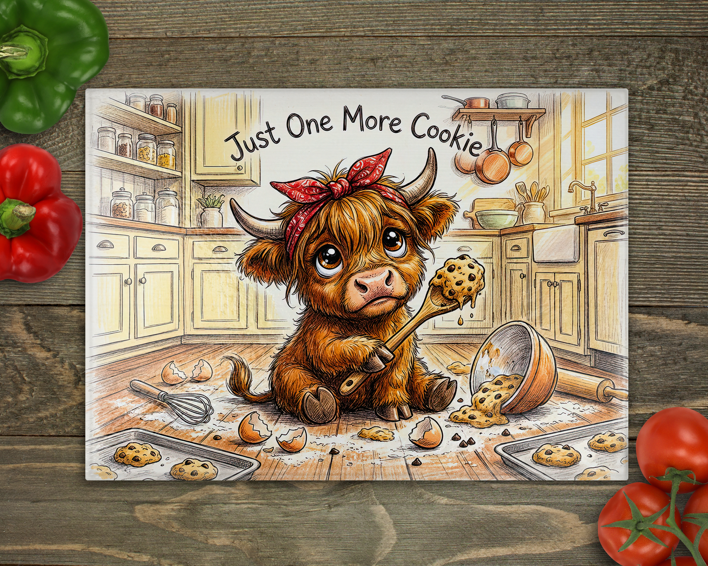 Highland Cow Cookie Glass Cutting Board