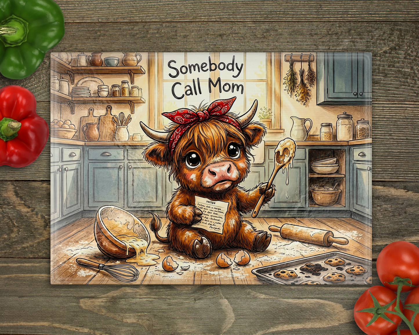 Highland Cow Call Mom Cutting Board