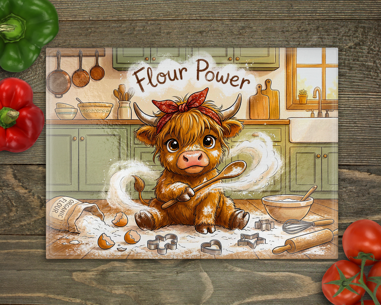 Highland Cow Flour Glass Cutting Board