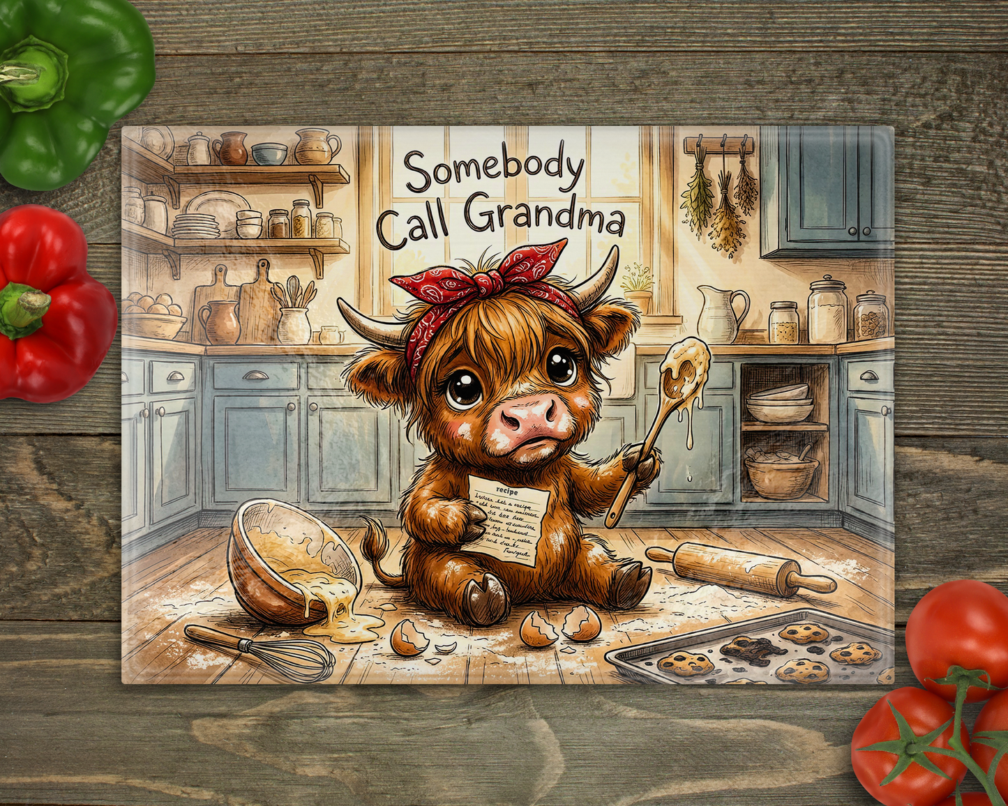 Highland Cow Grandma Glass Cutting Board