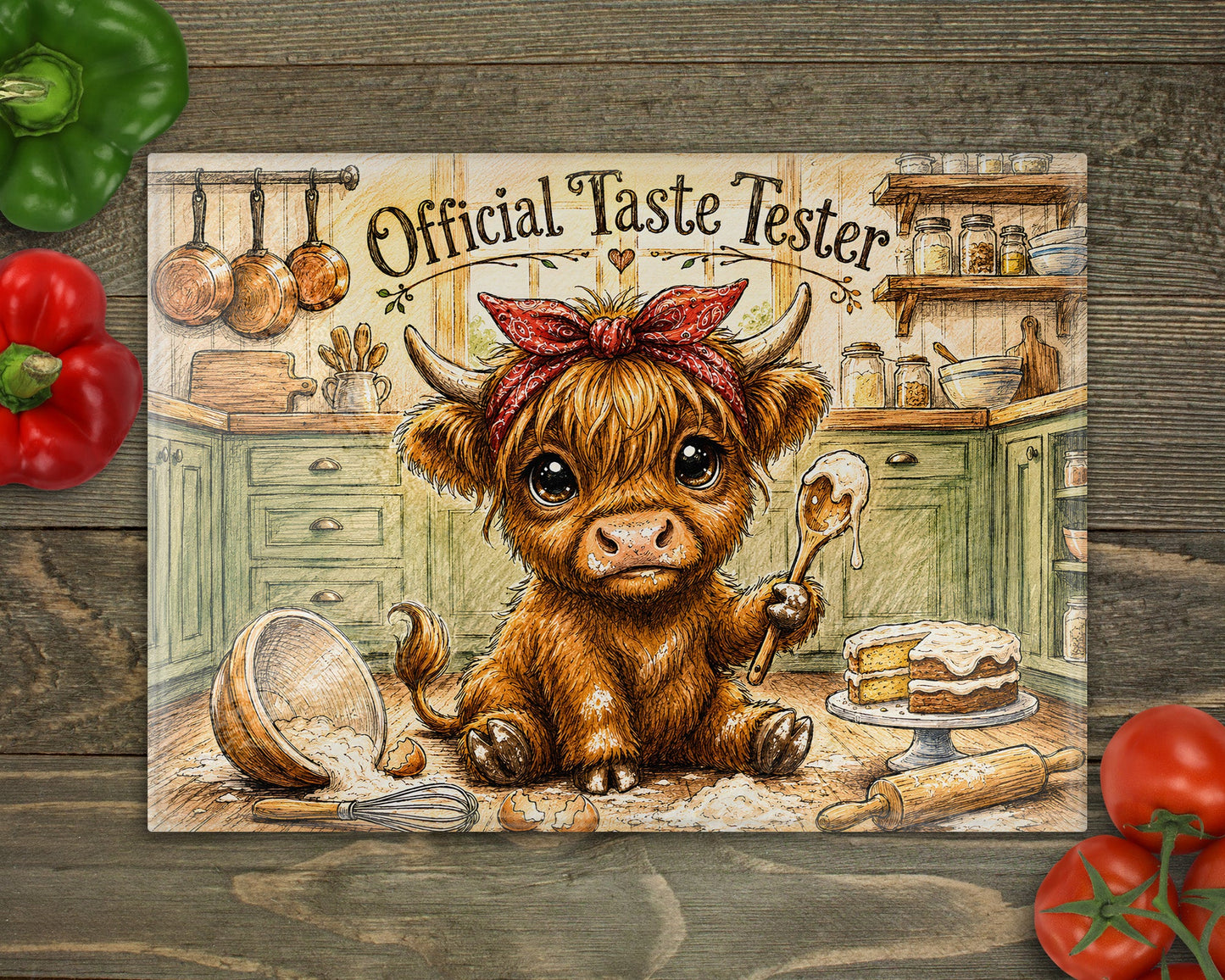 Highland Cow Taste Tester Glass Cutting Board