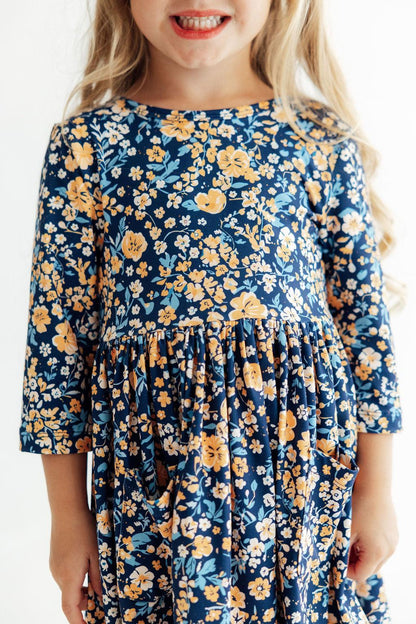 Marigold Moon 3/4 Sleeve Pocket Twirl Dress