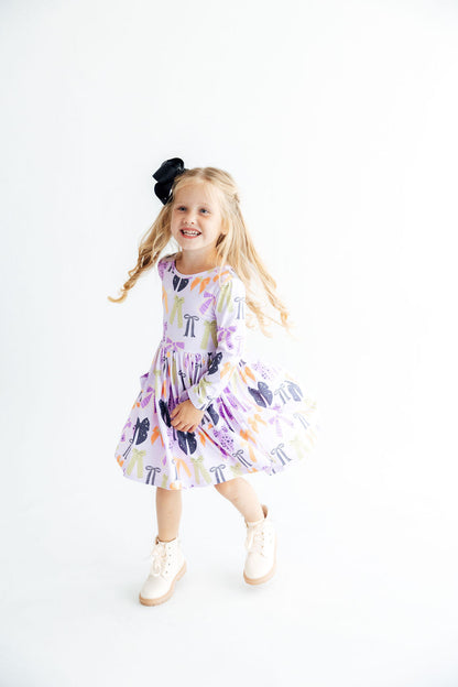 Tied with a Boo Lavender L/S Pocket Twirl Dress