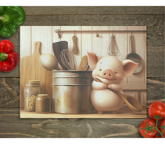 Pig Kitchen Glass Cutting Board
