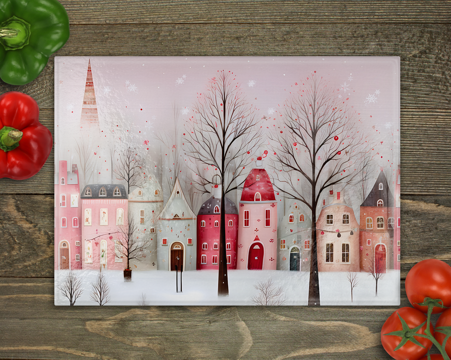 Pink Village Glass Cutting Board