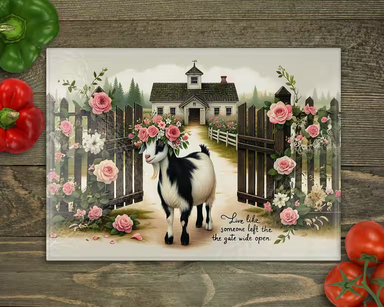 Goat Live Like Gate Open Glass Cutting Board