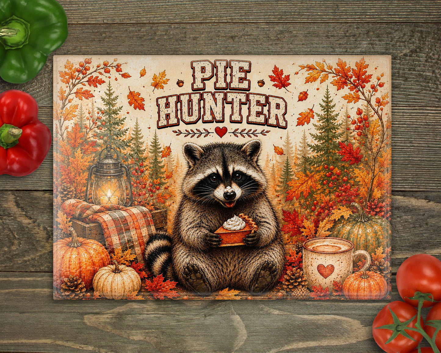 Raccoon Pie Hunter Glass Cutting Board