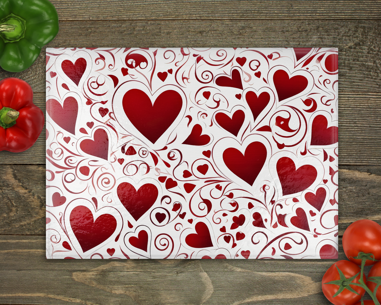 Red White Hearts Glass Cutting Board