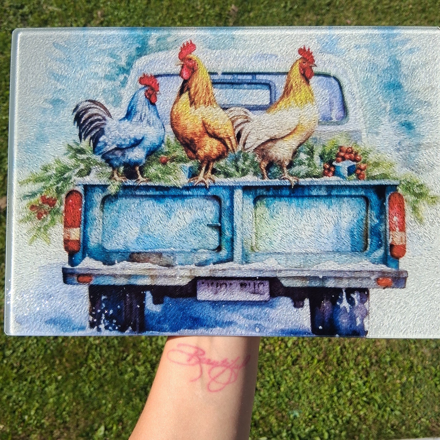 Roosters Truck Glass Cutting Board