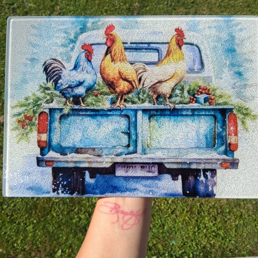 Roosters Truck Glass Cutting Board