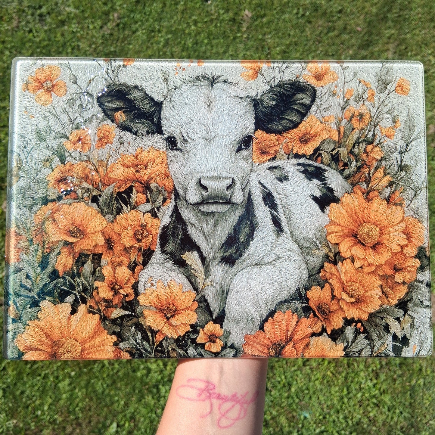 Baby Dairy Cow Glass Cutting Board