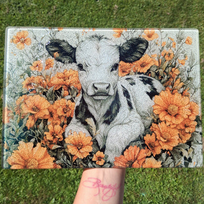 Baby Dairy Cow Glass Cutting Board