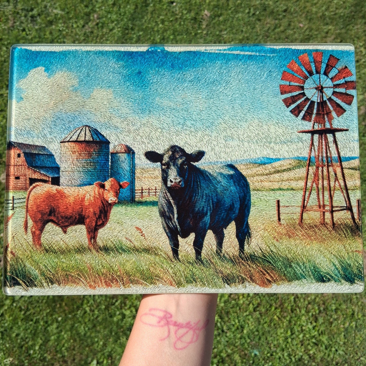 Brown Black Cow Glass Cutting Board