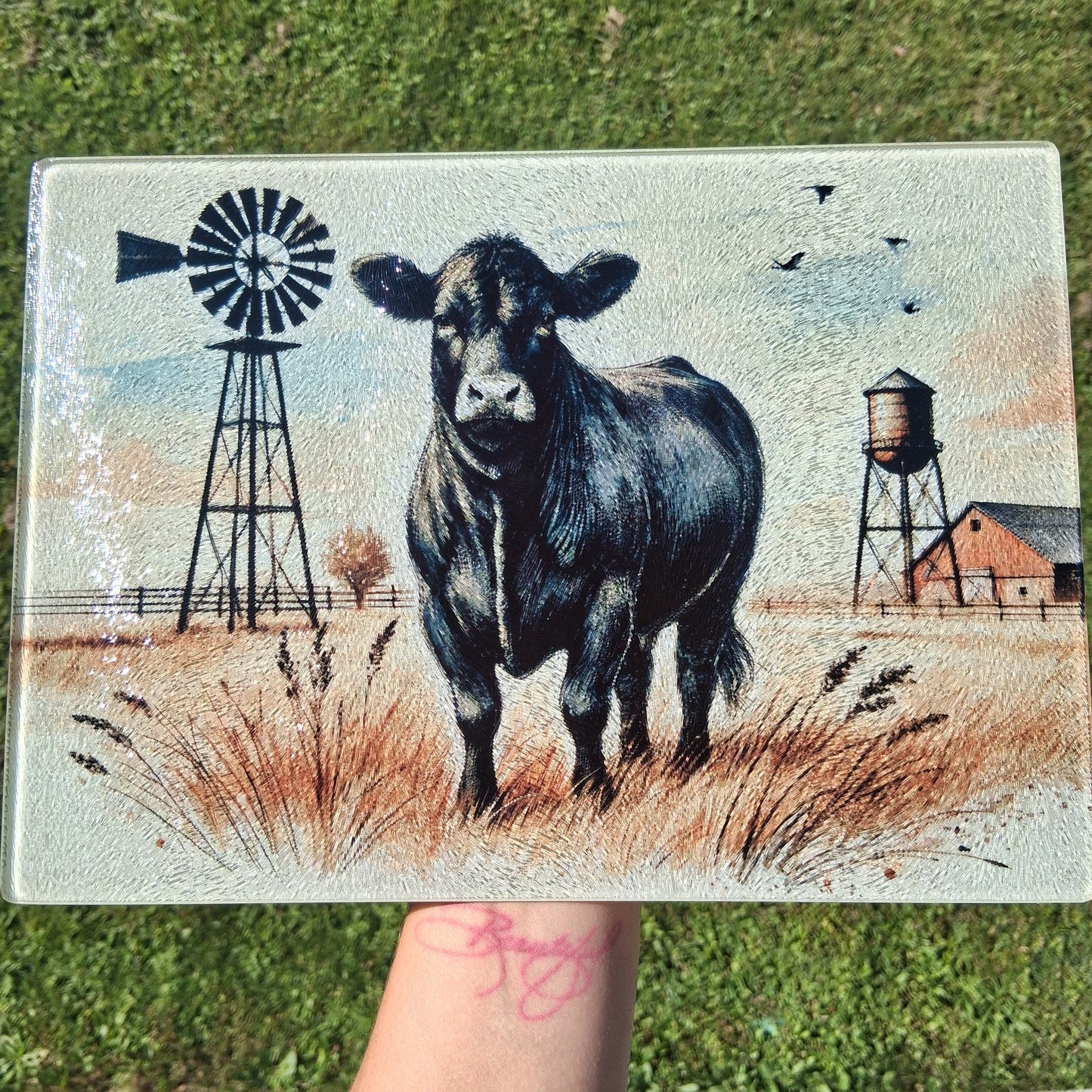 Cow Farm Glass Cutting Board