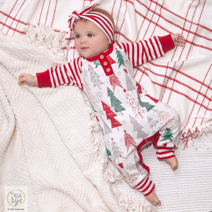 Christmas Tree Baby Romper – Soft Cotton Holiday Outfit