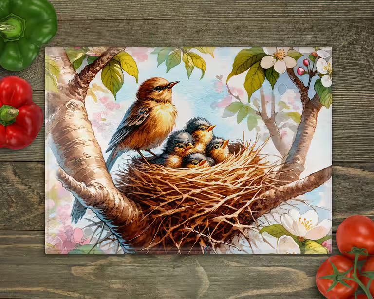 Spring Birds Glass Cutting Board