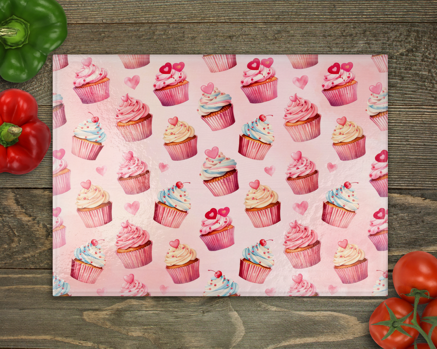 Pink Cupcakes Glass Cutting Board