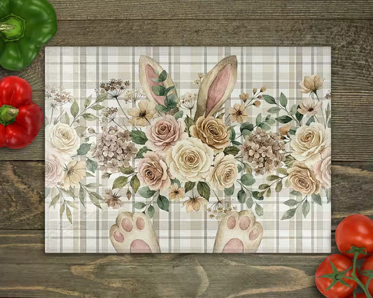 Floral Bunny Ears and Feet Glass Cutting Board
