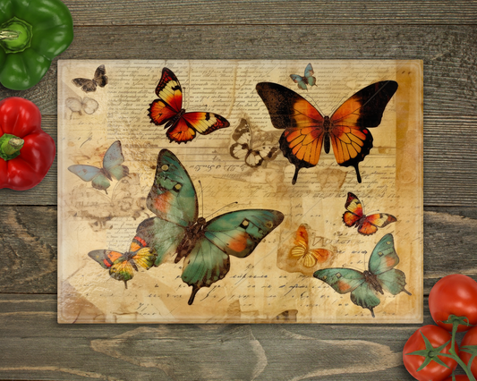 Vintage Butterfly Glass Cutting Board
