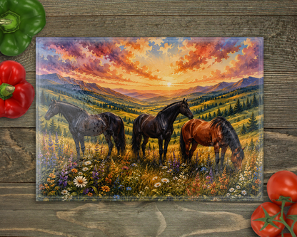 Watercolor Horses Glass Cutting Board