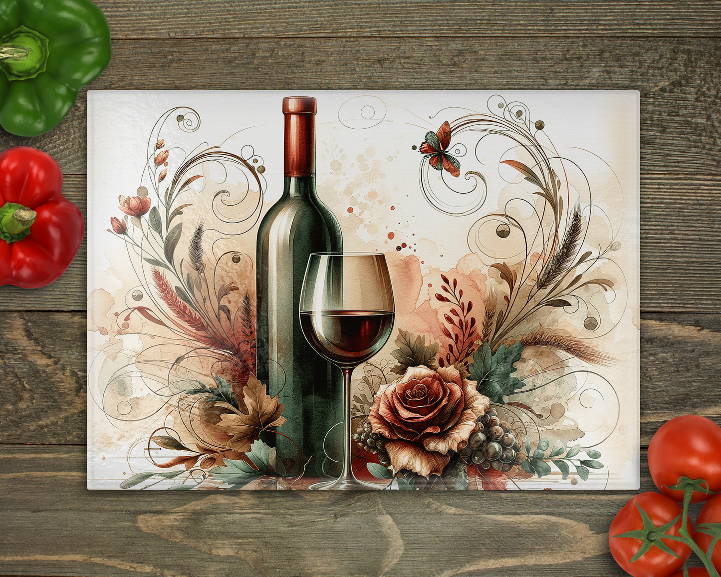 Wine Glass Rose Glass Cutting Board