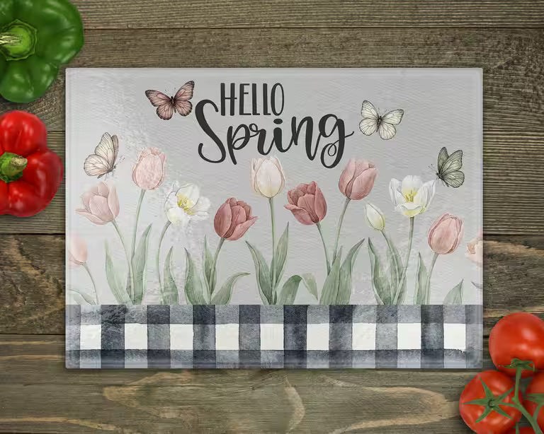 Hello Spring Glass Cutting Board